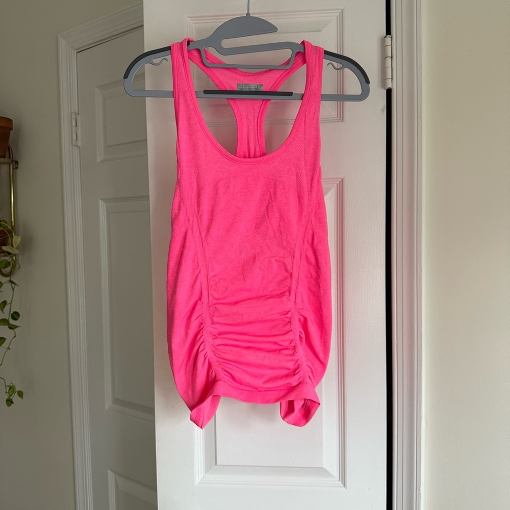 Athleta Fastest Track Tank Top, Neon Pink Ruched Racerback - Size S